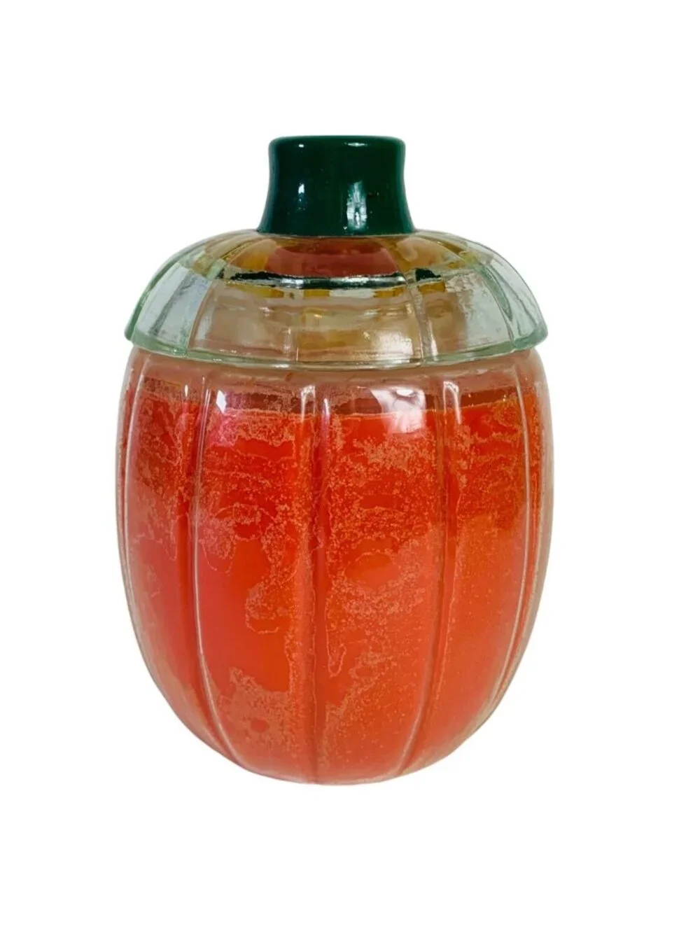 Halloween Glass Pumpkin Candle Glass VTG Jack O Lantern Jar Airtight Lid Decor